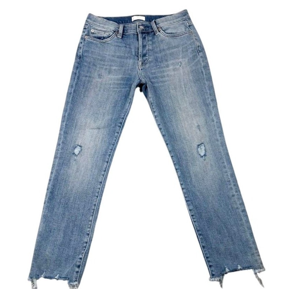 7 For All Mankind Josefina‎ Boyfriend Jeans Womens 27 Blue Distressed Raw Hem